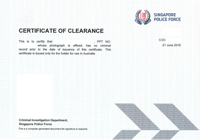 新加坡无犯罪记录证明公证认证